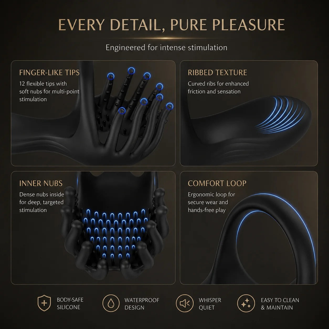 Tragbarer Hoden Dammmassagegerät Penistrainer Vibrator Cockring mit 10 Vibrationsmodi