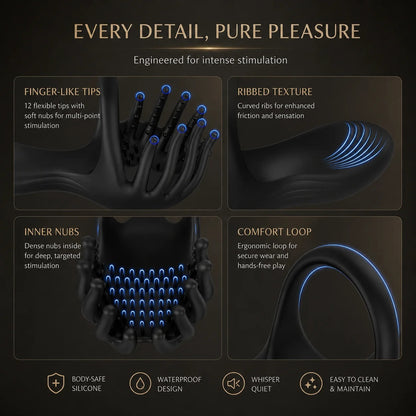 Tragbarer Hoden Dammmassagegerät Penistrainer Vibrator Cockring mit 10 Vibrationsmodi