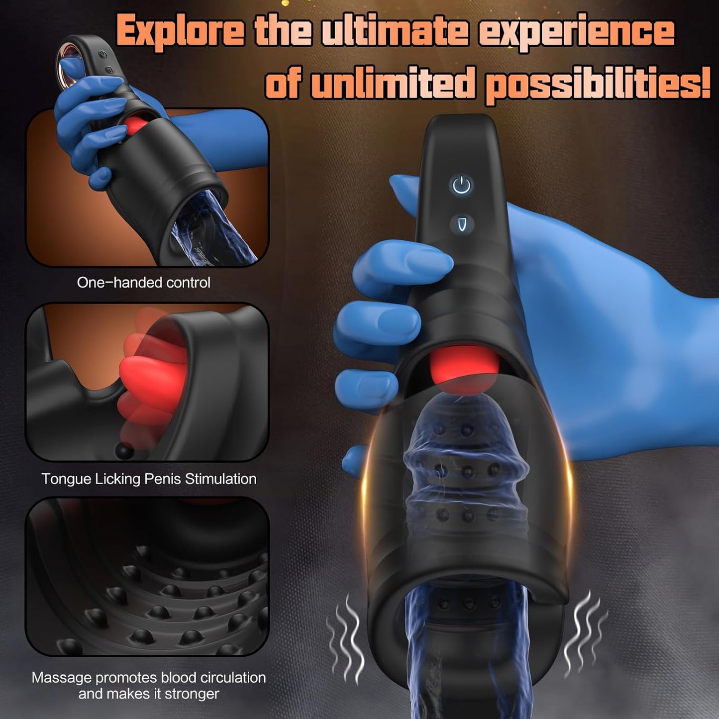 Elektrischer Penistrainer Eichelstimulator mit 10 Zungenleckmodi & Vibrationsmodi