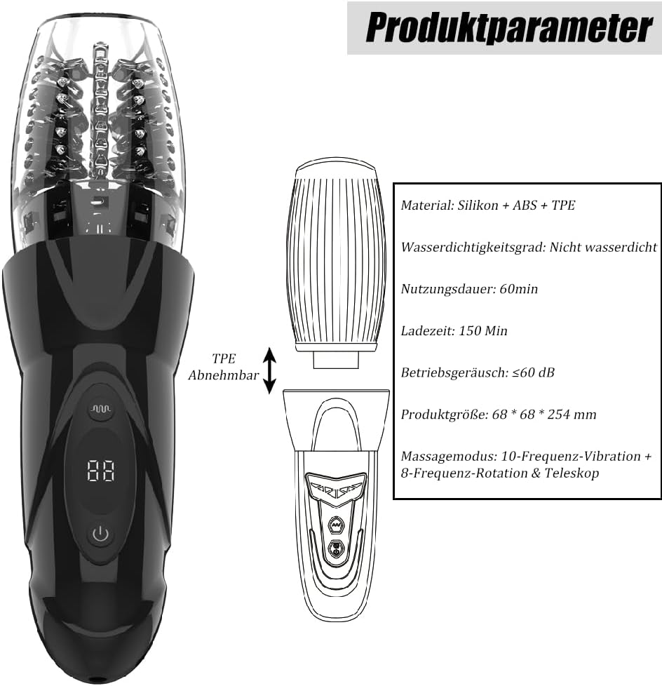 Elektrischer Penistrainer Masturbator mit 10 Vibrationsmodi und 8 Rotationsmodi