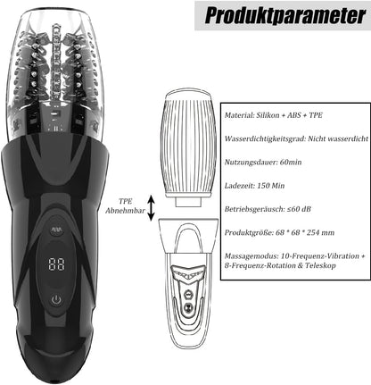 Elektrischer Penistrainer Masturbator mit 10 Vibrationsmodi und 8 Rotationsmodi