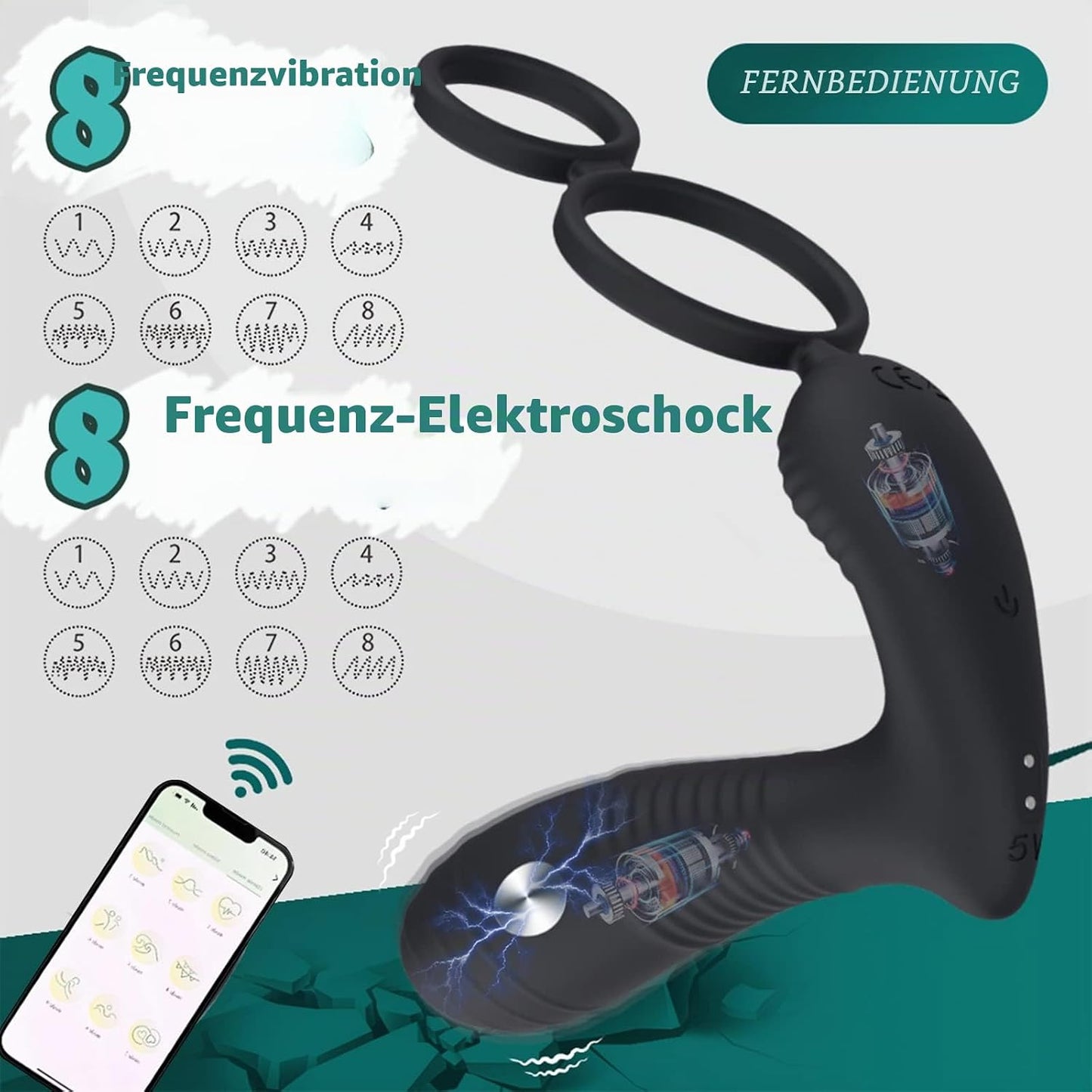 Elektroschock Prostata Vibrator Penisring mit 8 Elektroschock & 8 Vibrationsmodi