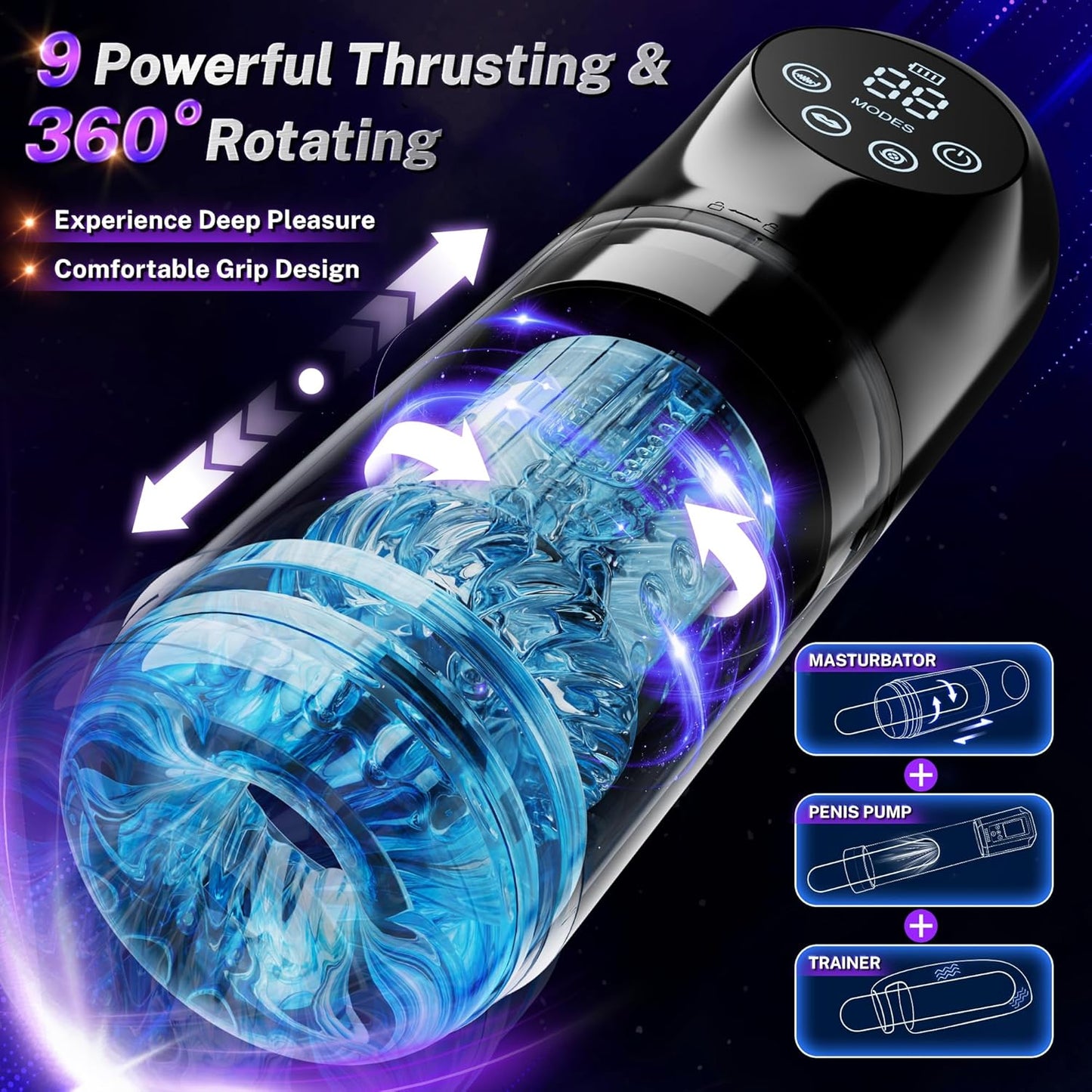 AI Sync Masturbator Penispumpe mit 9 Stoß & Rotations & 9 Vibrations & Saug& Leckmodi