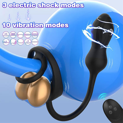 3 IN 1 Elektroshock Analvibrator Prostata Stimulation mit 10 Vibrations & 3 Elektroschockmodi