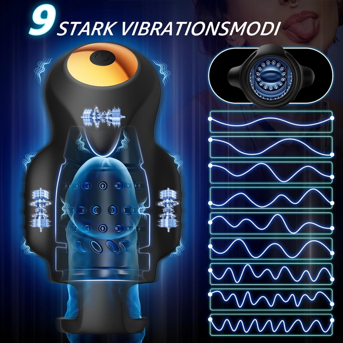 4 IN 1 Elektrische Penistrainer Eichel Stimulator Masturbatoren mit 9 Vibrationsmodi