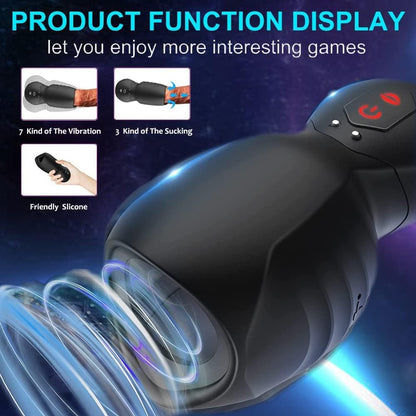 Elektrische Penistrainer Stroker Masturbatoren mit 7 Vibrationen und 3 Vakuumsaugern