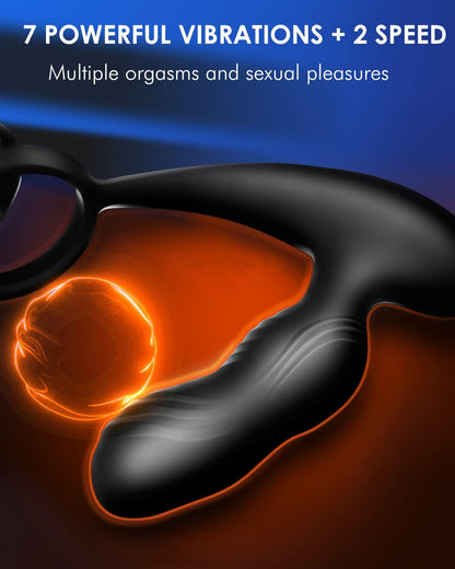 Analplug Vibrator Prostata Massagegerät mit Doppeltem Penisring und 7 Vibrationsmodi