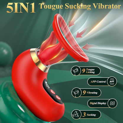 5 IN 1 Rosenvibrator G-Punkt Stimulator mit 3 Saug 9 Vibrations und Leckmodi