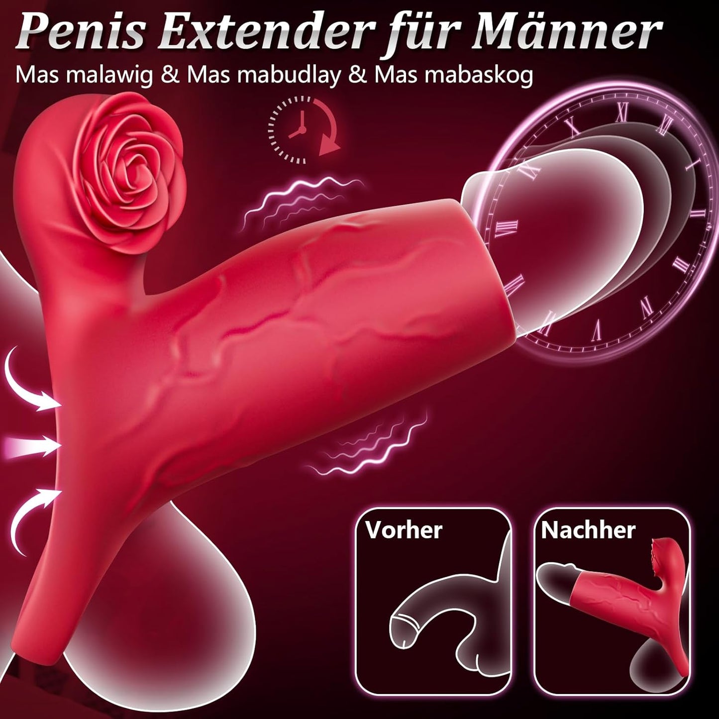 Halbbedeckte Penishülle Cock Ring Penisvergrößerung mit 10 Vibrationsmodi