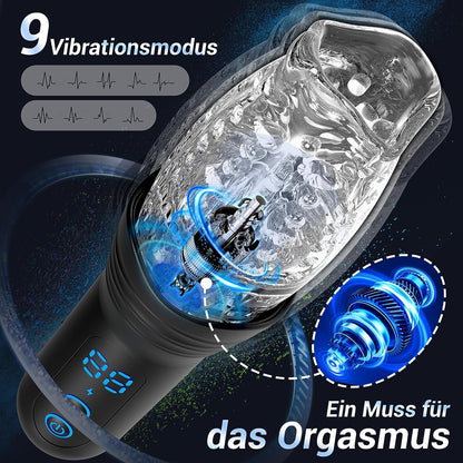 Electric masturbator with 9 vibration, rotation and telescopic modes 