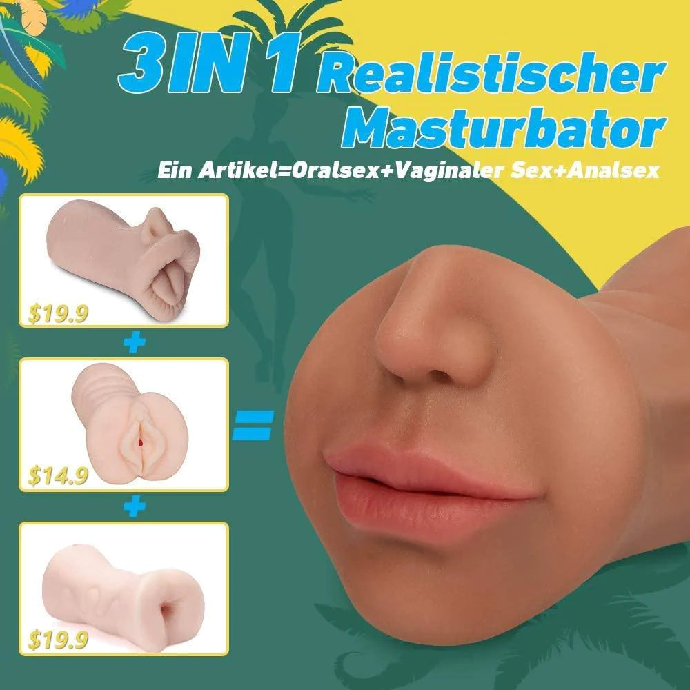 3 IN 1 Realistic Masturbator Blowjob Pocket Pussy for Men