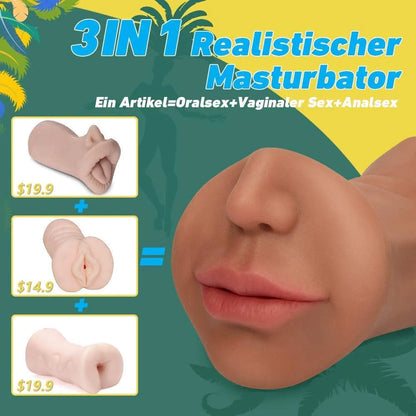 3 IN 1 Realistischer Masturbator Blowjob Taschenmuschi für Männer