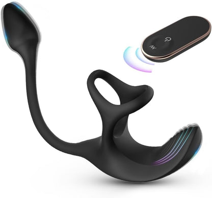 Anale plug bolvormige vibratiestimulator met cockringen 