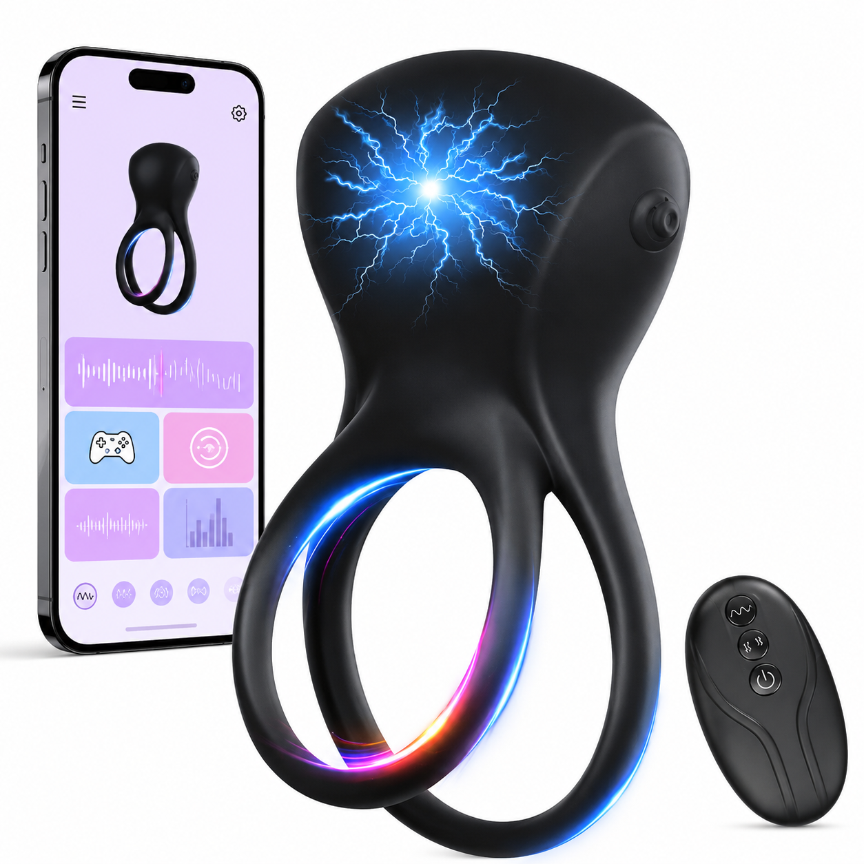 E-Stim Cock Ring Penis Trainer Stimulator mit 10 Vibrationsmodi und 5 Elektroschocks