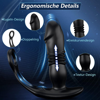 SAUL 3 Telescopic 12 Vibration Double Cock Ring Prostate Vibrator 