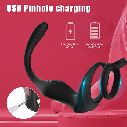 Analvibrator Penisring Prostatamassagegerät Butt Plug mit 9 Vibrations und Stoßmodi