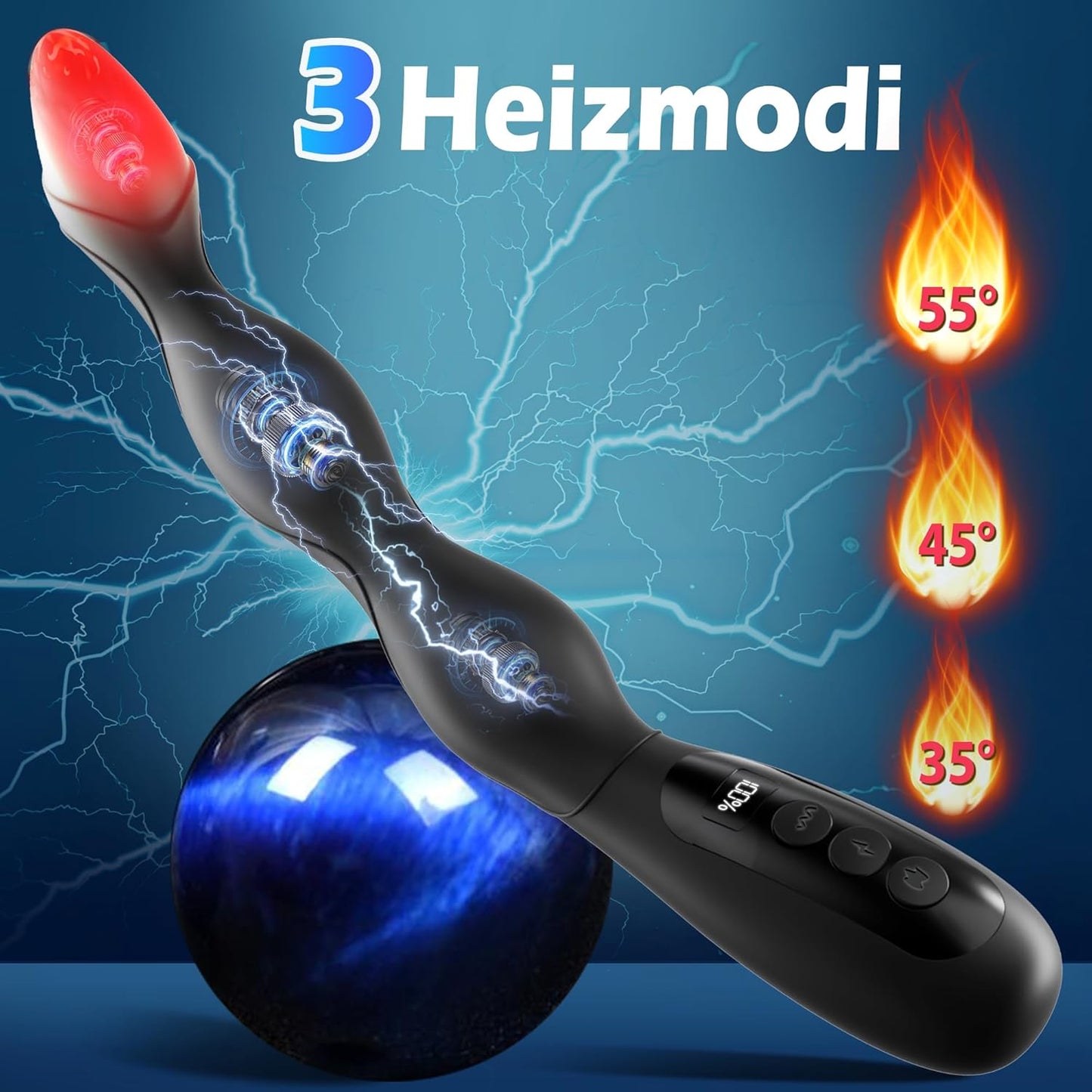 Elektroshock Prostata Stimulator Analplug mit 10 Vibrationsmodi & 3 Heizmodi