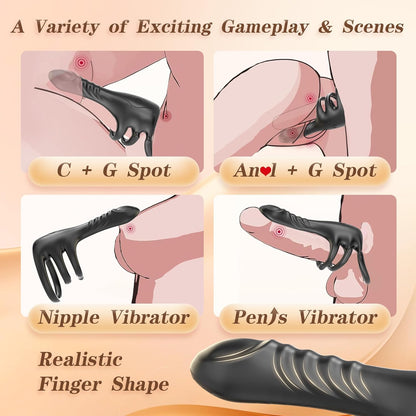 Realistischer Finger Penistrainer Vibrator Cock Ring mit 3 Ringen und 9 Vibrationsmodi