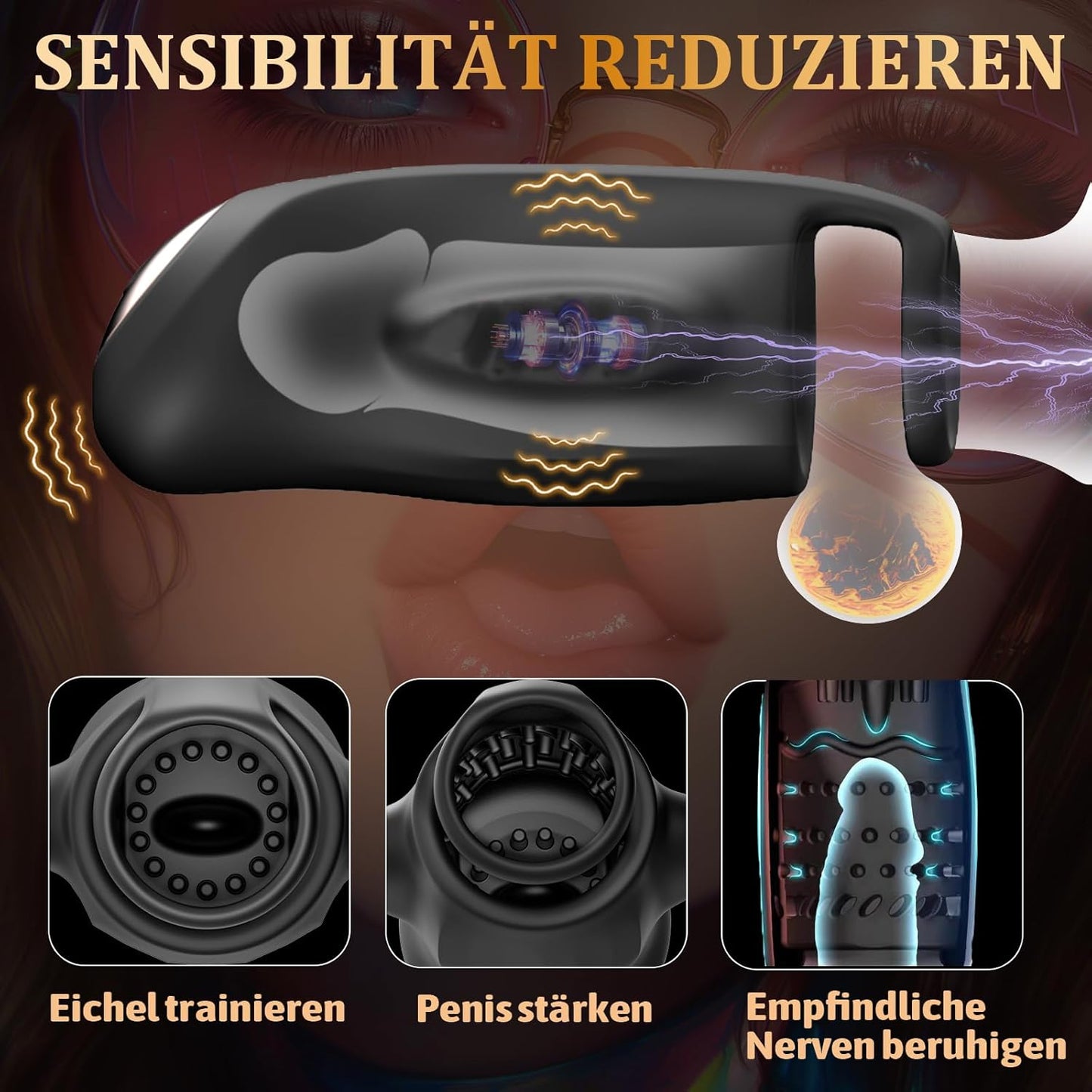 4 IN 1 Elektrische Penistrainer Eichel Stimulator Masturbatoren mit 9 Vibrationsmodi