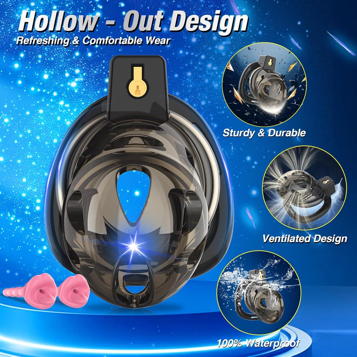 App-gesteuerter Keuschheitskäfig Schwarzem Riemen Penistrainer mit Ringe in 6 Größen