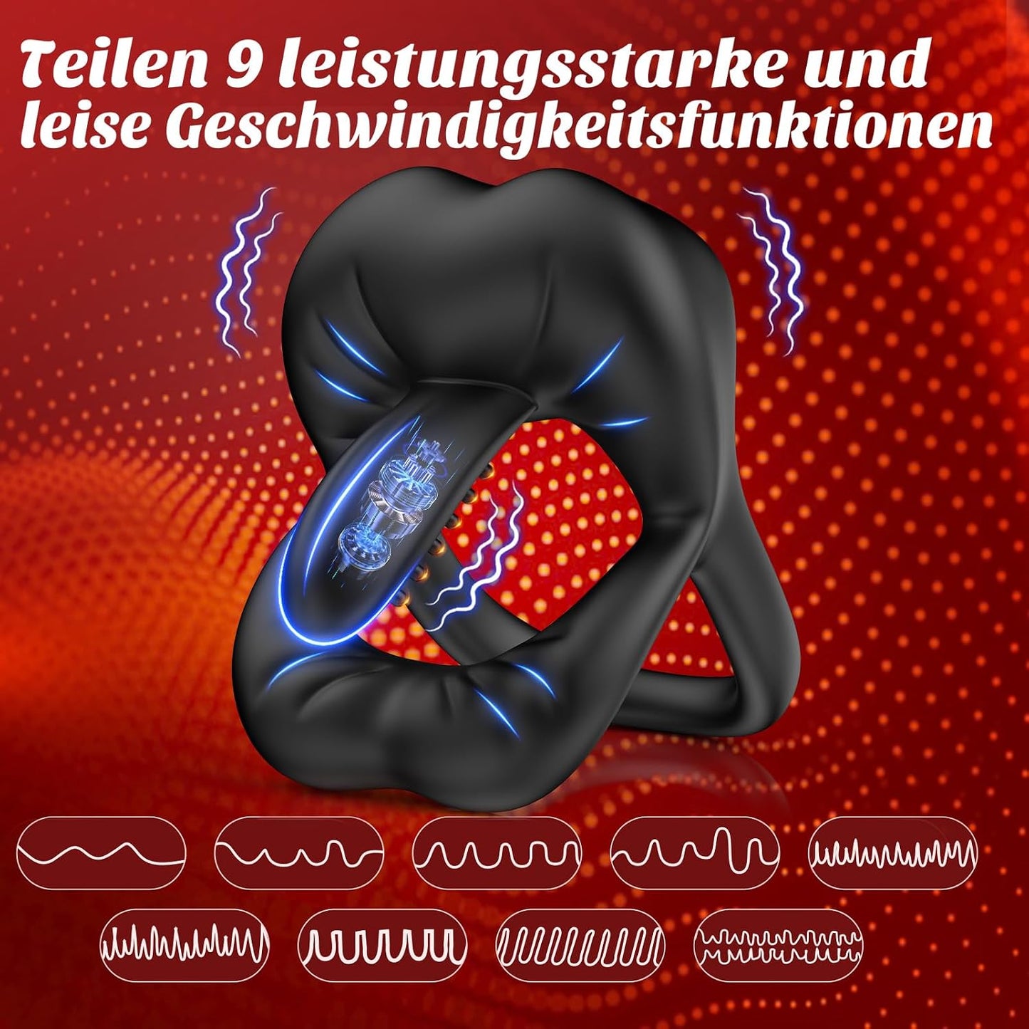 360° Verstellbarem Penisring Vibrator Tongue Klitorisstimulator mit 9 Kraftvolle Modi