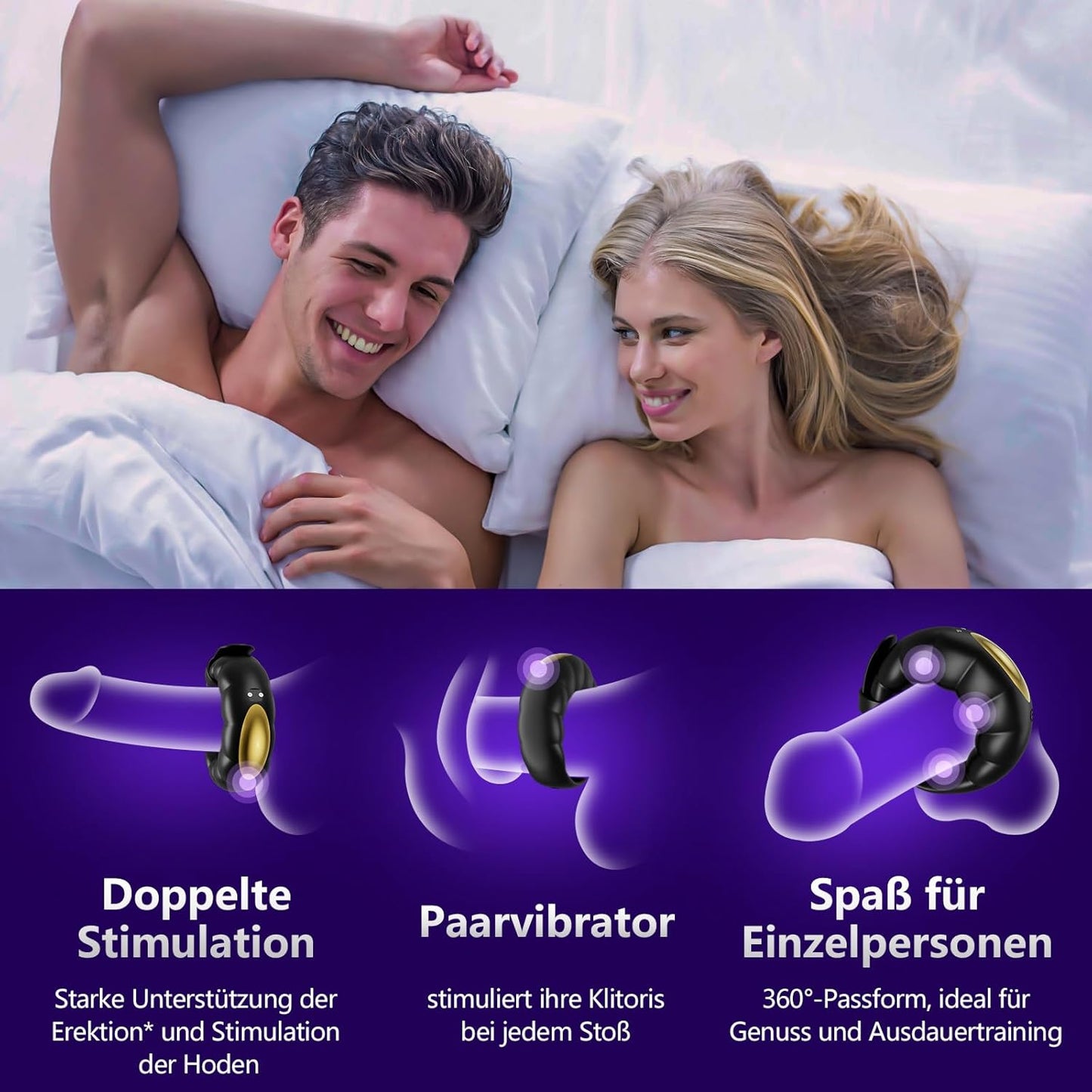 Doppelmotor Verstellbarem Penisring Vibrator mit 10 Vibrationsmodi