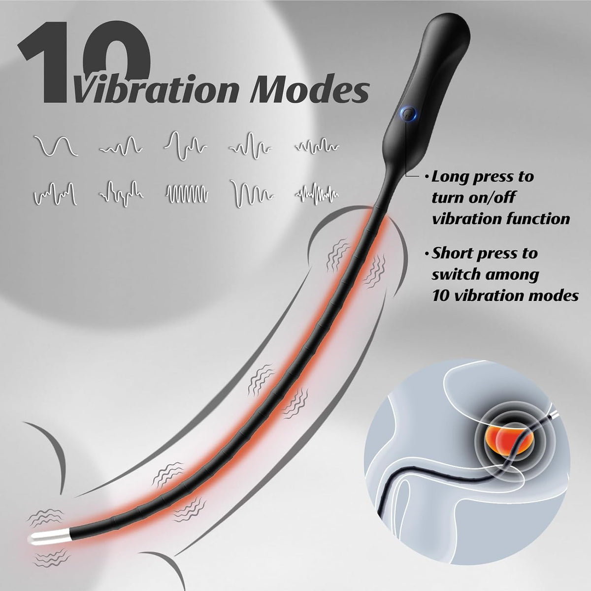 Urethra-Vibrationsstab Penisvibrator Plug Prostatamassager mit 10 Vibrationsmodi