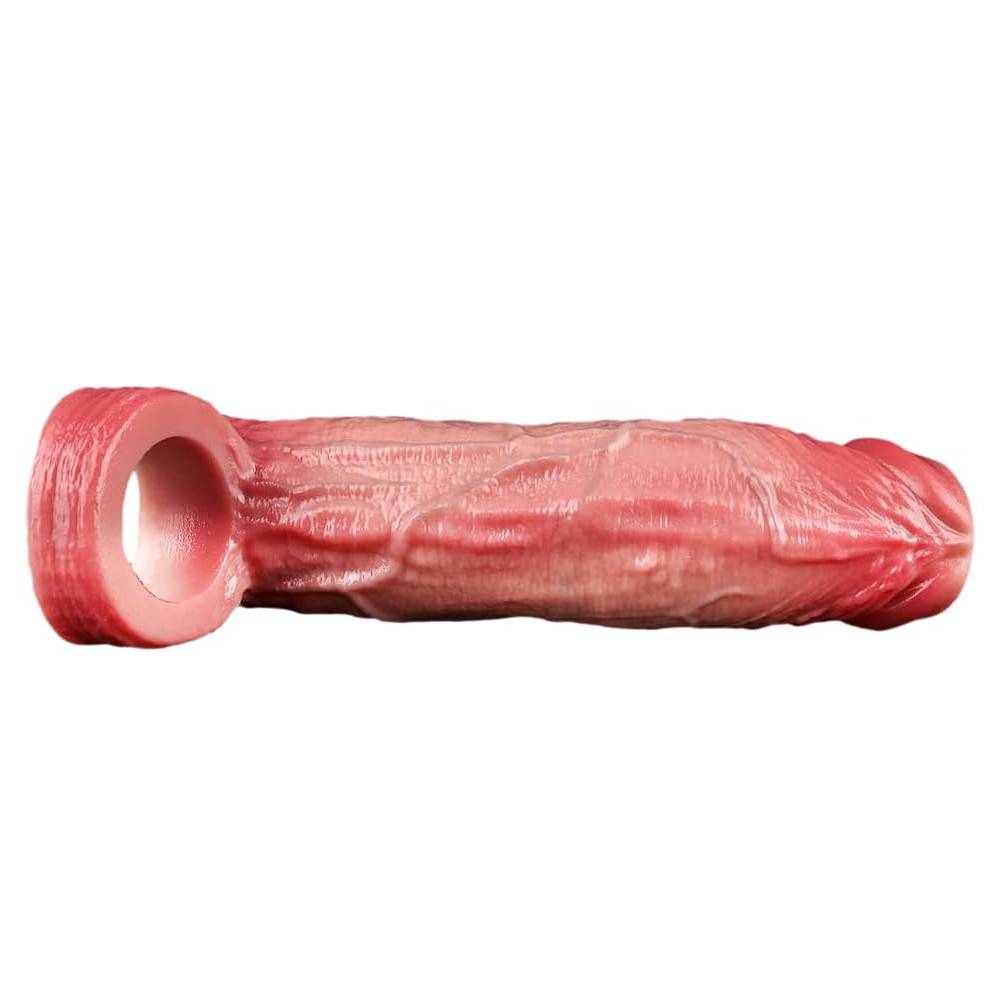 Flüssigsilikon Realistische Penishülle Penismanschetten mit Hodenring und Venenstruktur
