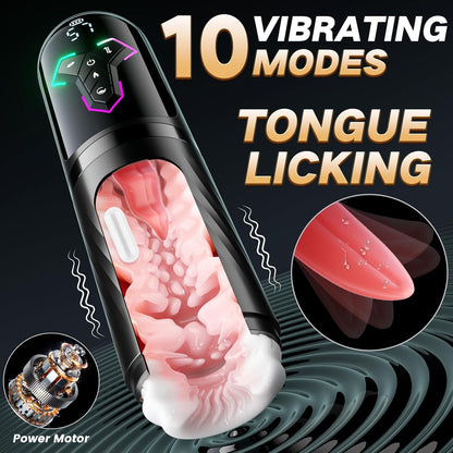 Automatischer Masturbator Stroker Blowjob mit 10 Vibrations & Leckmodi 7 Stoß & 5 Saugmodi