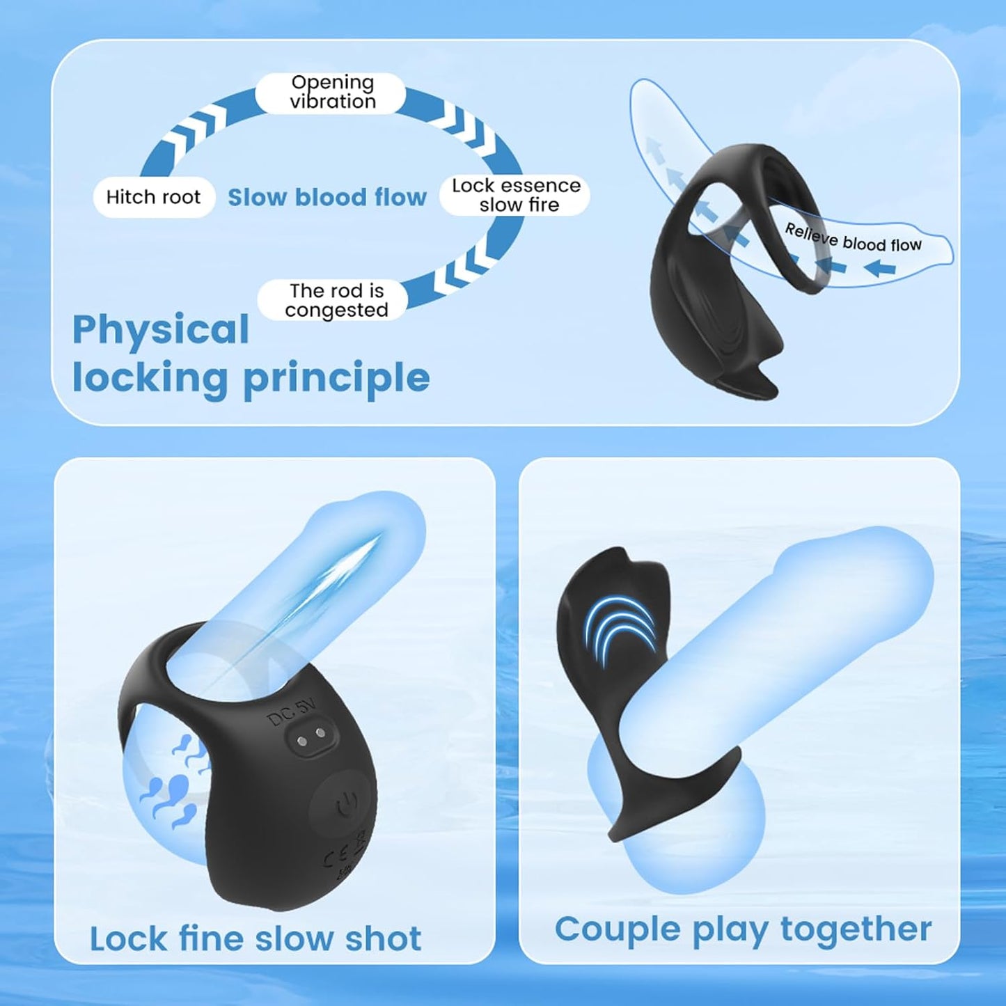 Penisring Vibrator Eicheltrainer Massage mit 10 Vibrationsmodi + Fernbedienung