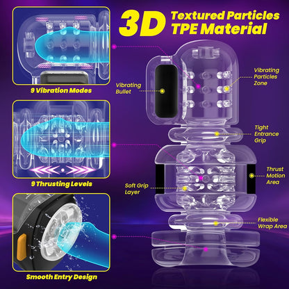 Tragbarer Automatischer Masturbator Stroker Blowjob mit 9 Stoß und 9 Vibrationsmodi