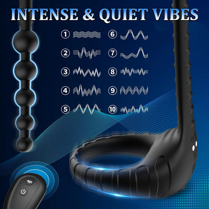 3-in-1 Lustmeister penisring anaalkralen buttplug met 10 vibraties 