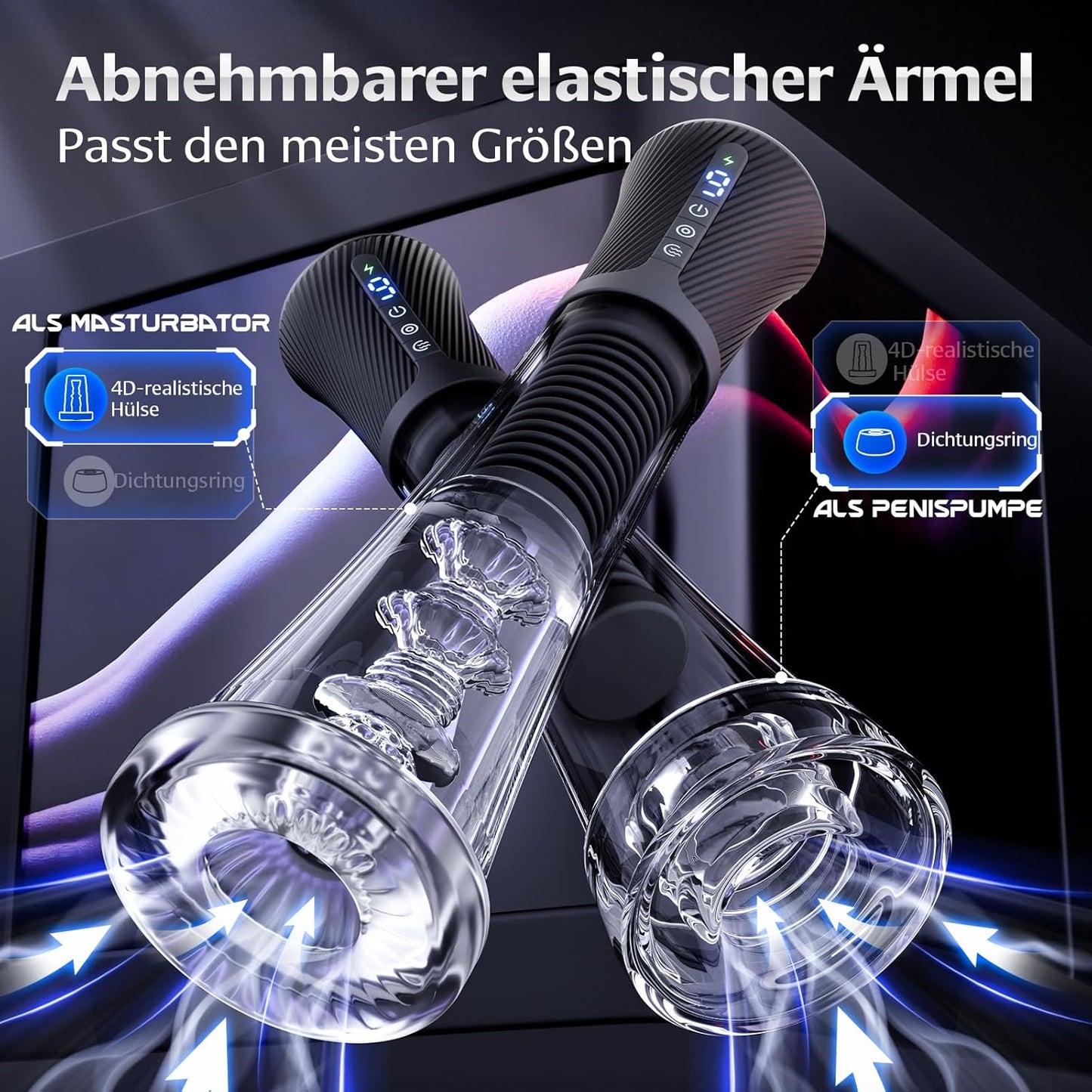 3 in 1 Elektrische Penispumpe Masturbatoren mit 9 Vibrationsintensitäten & 5 Saugmodi