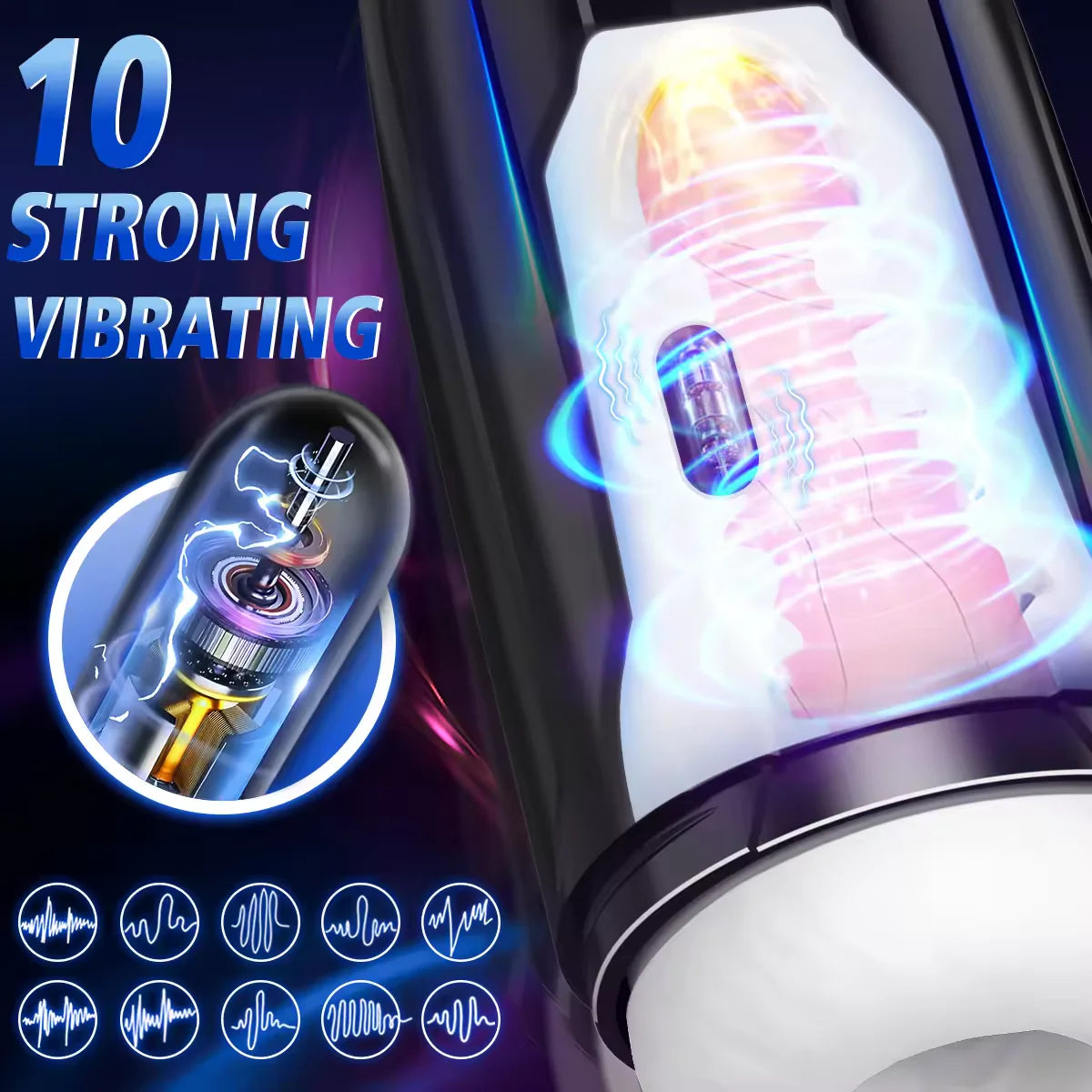 3 IN Automatischer Masturbator Penis Stroker mit 10 Vibrations & Saug & Stoßmodi