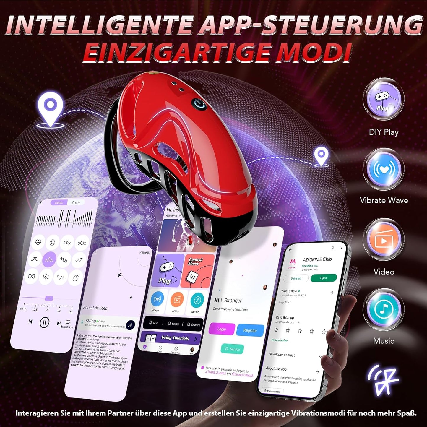 Chastity Cage Peniskäfig Keuschheitskäfig Penisringe mit 10 Vibrationsmodi