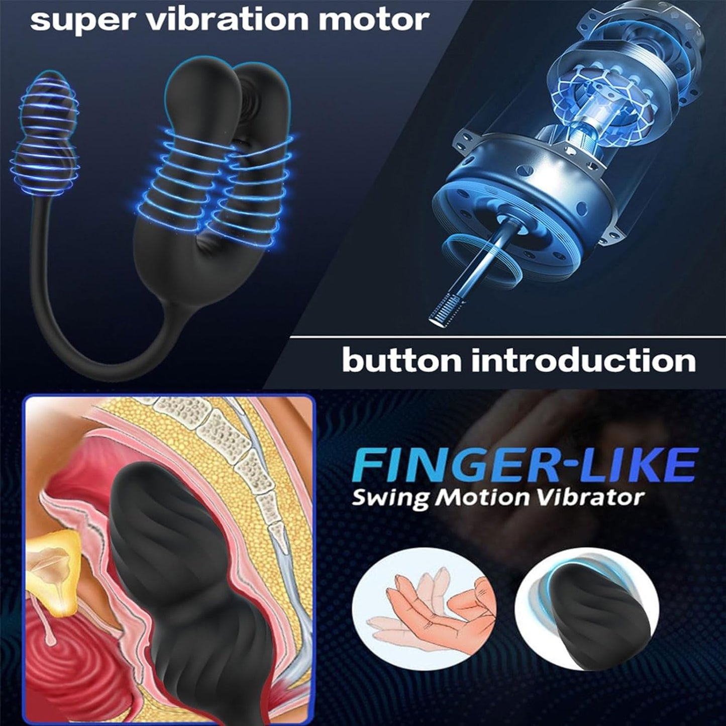 Penisring Butt Plug Penis Massagegerät Trainer mit 10 Vibrationsmodi + 10 Teleskopmodi