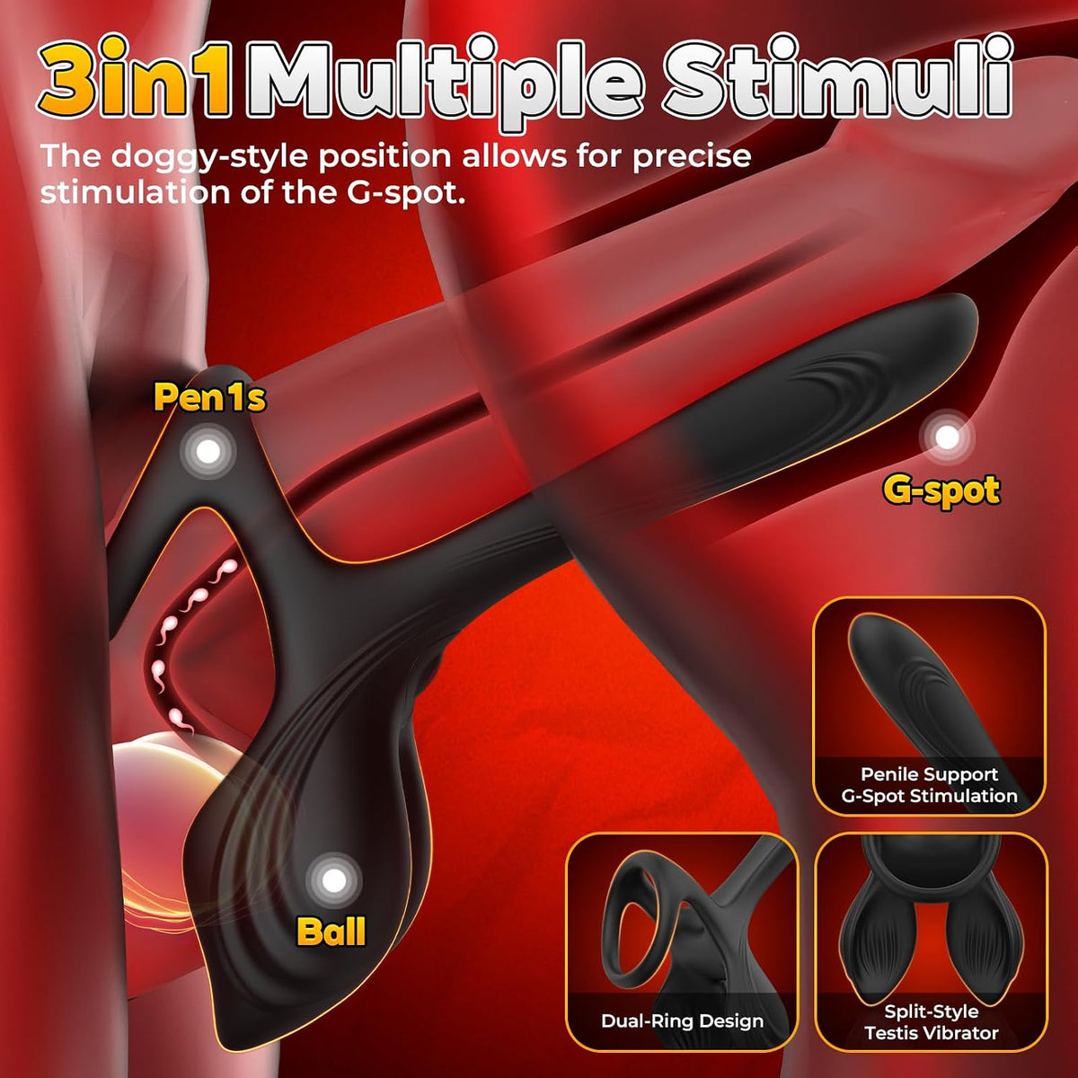 Hodenmassagegerät Penistrainer Vibrator Cockring Analspielzeug mit 2 Motoren & 10 Vibrationsmodi