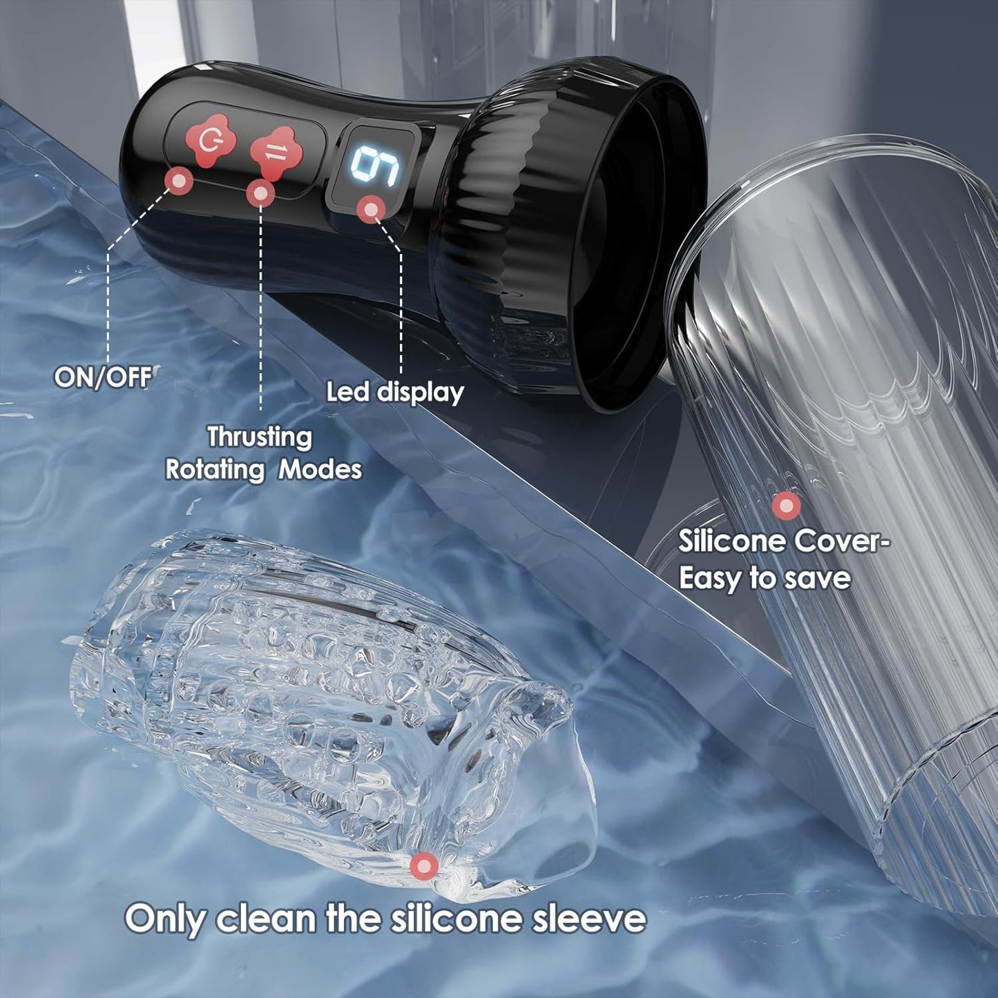 2 IN 1 LCD-Display Automatische Masturbatoren Stroker mit 9 Stoß und Rotationsmodi