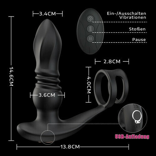 7 Thrusting &amp; Vibrating Drill Spirals Double Cock Rings Prostate Massager 