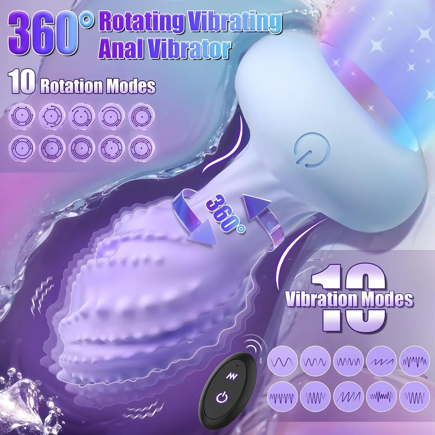 Analvibrator Prostata Massager Buttplug mit 360° Rotation und 10 Vibrationen