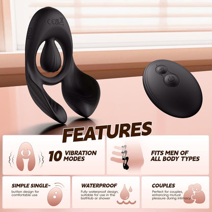 Doppelter Hodenvibrator Penis Trainer Stimulator mit 3 Motoren und 10 Vibrationen