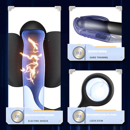 E-stim Penistrainer Eichel Massage Stimulator mit 5 Elektroschock & 10 Vibrationsmodi