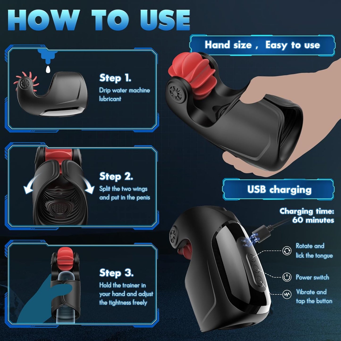 Elektrische Masturbatoren Penis-Trainer Penisringe mit 10 Vibrationsmodi