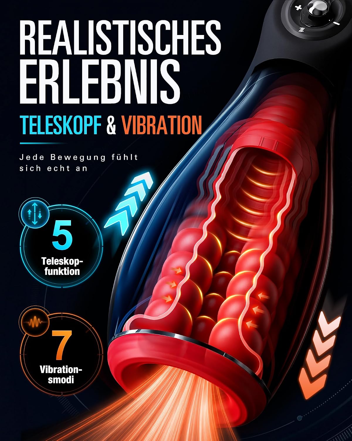 Elektrische Masturbator Penis Trainer Stroker Blowjob mit 5 Stoßmodi & 7 Vibrationen & Heizfunktion