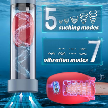 Automatischer Penispumpen Vergrößerungs Masturbator mit 7 Vibrations und 5 Saugmodi