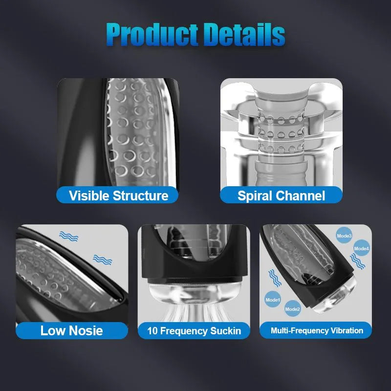 Schwarzer Kolben Elektrischer Masturbatoren mit Starken Saug & Vibrationsmodi
