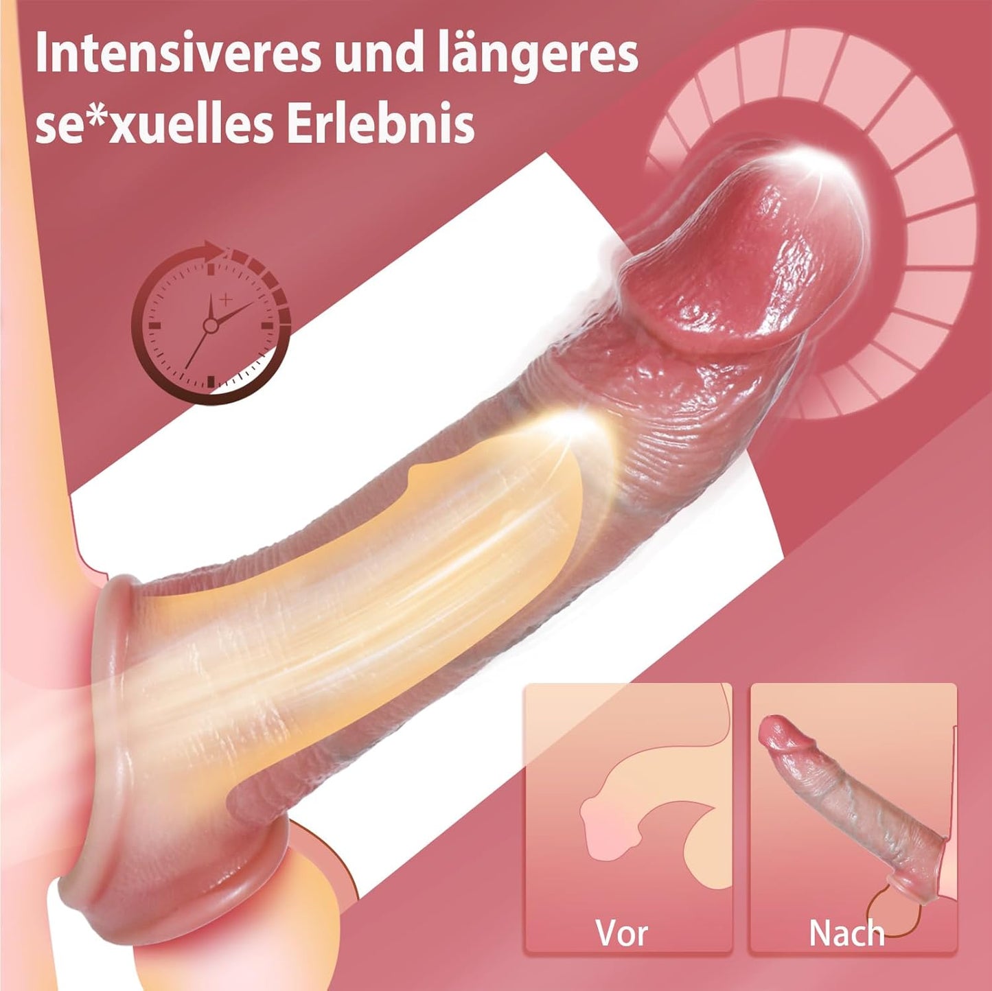 Realistische Penishülle Penis Extender mit 10 Vibrationsmodi