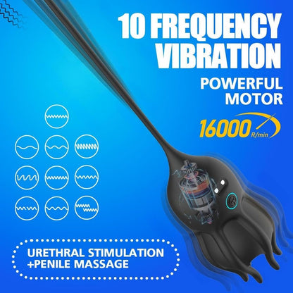 Elektrischer Penistrainer Vibrator Eichelstimulator mit Harnröhrensound & 10 Vibrationsmodi