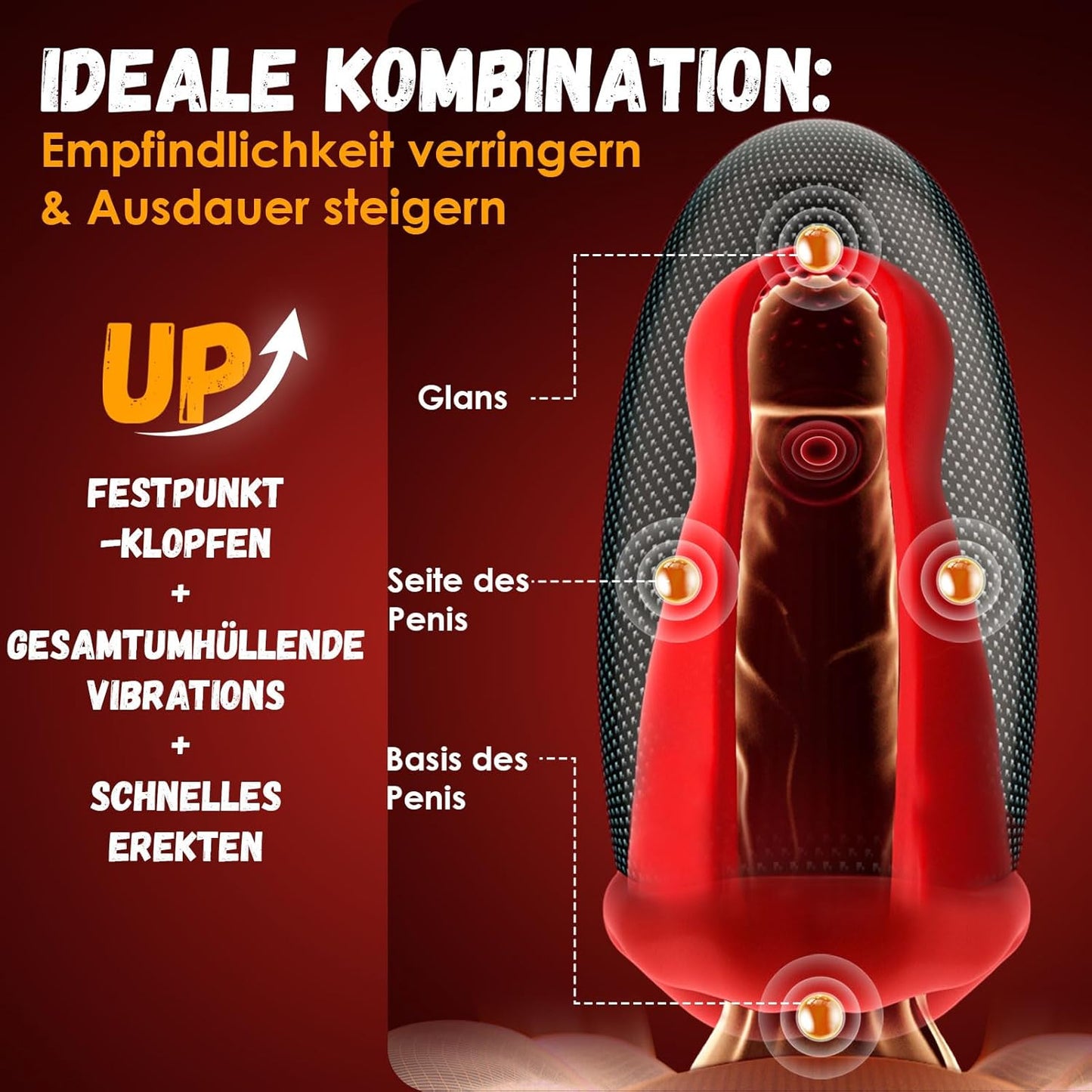 6 in 1 Masturbatoren Penistrainer Eichelvibrator mit 9x9 Klopfen-Lecken-Vibration