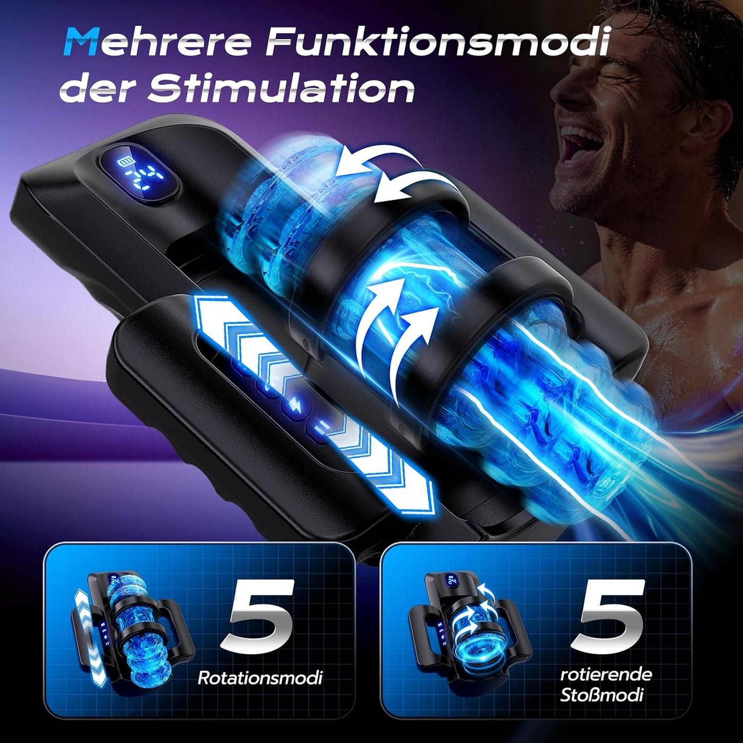 Intelligente Penistrainer Vibrator Masturbatoren mit 10 CM Schubweg & 5 kombinierte Stoss & Rotationsmodi